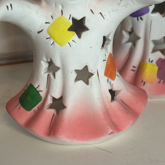 Set of 2 Ceramic Halloween ghost tea light candle holders with star cut outs - Picture 3 of 10
